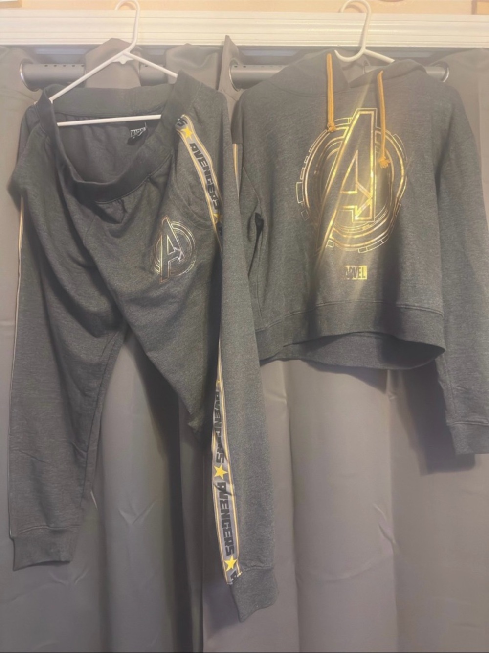 Marvel Gray and Gold Avengers Cropped Hoodie & Joggers Set
